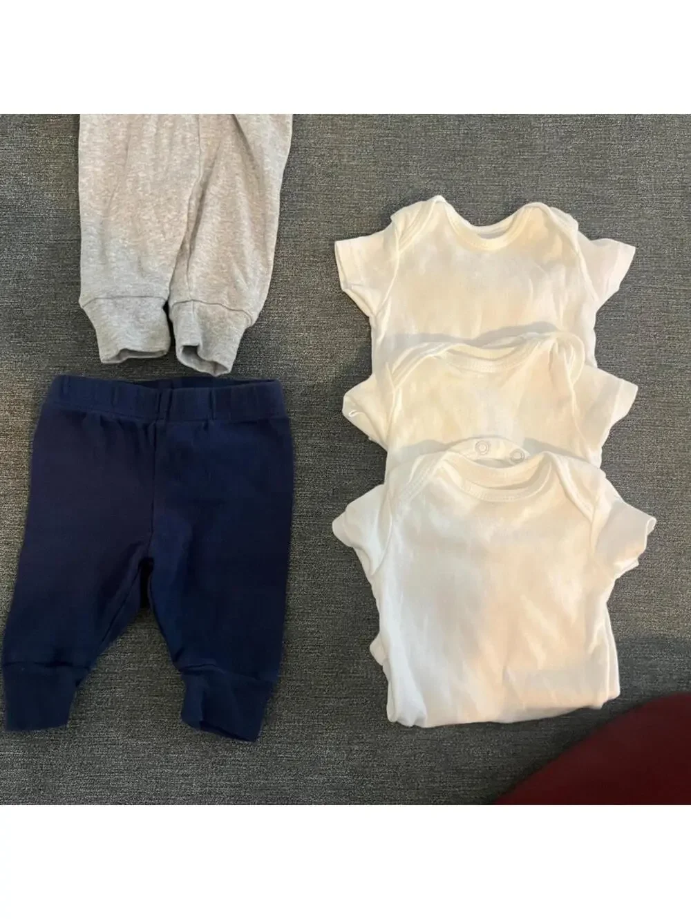 Bundle of Carter's 3 white body suits and 2 joggers baby boy - 3 month
